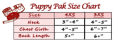 Puppy Pak Size Chart
